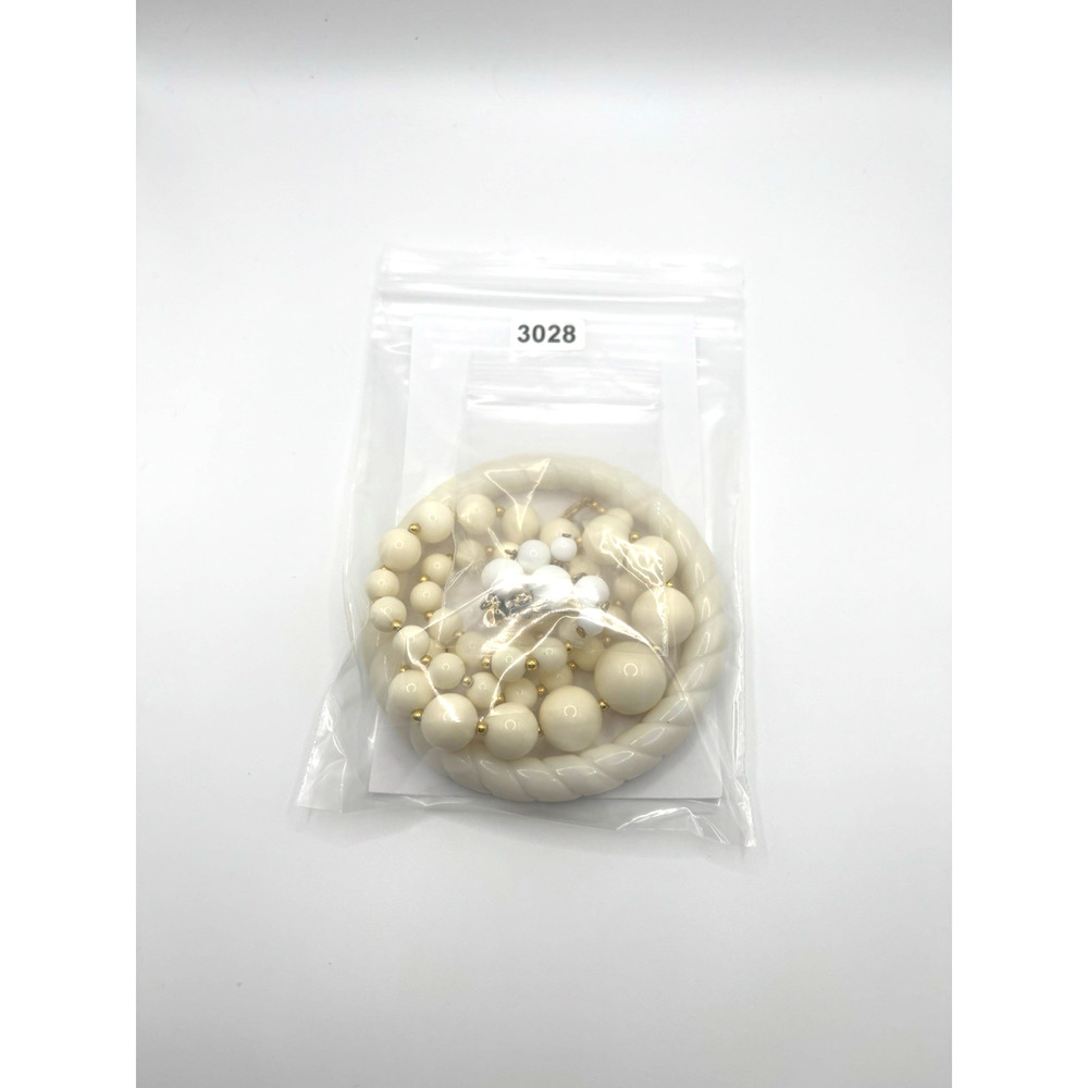 Vintage Plastic Beads Necklace Earrings & Bangle Cream Gold Tone‎ J1-3028 - Picture 6 of 7